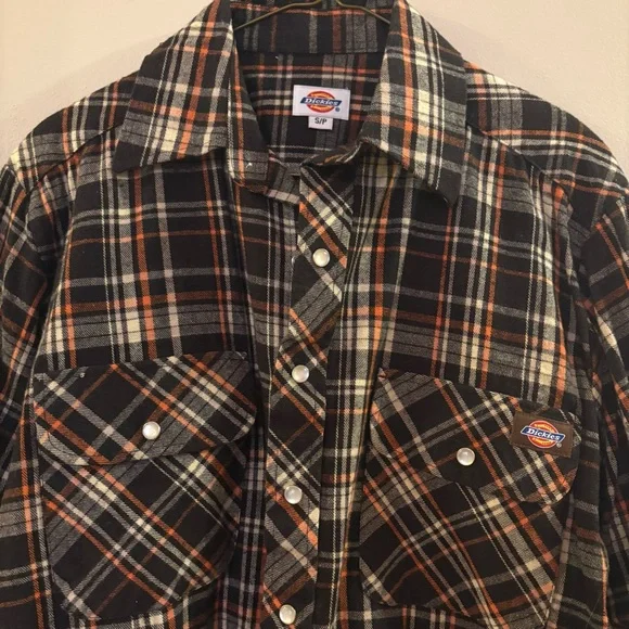 Dickies Men's Brown and Orange Plaid Button Down Shirt, Sz S, like new - Picture 2 of 9